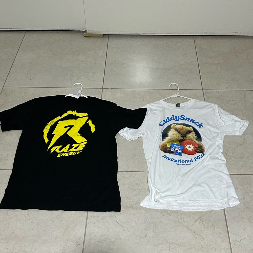Raze Energy shirt: Brand new 
Tsumo shirt: Worn 1 time